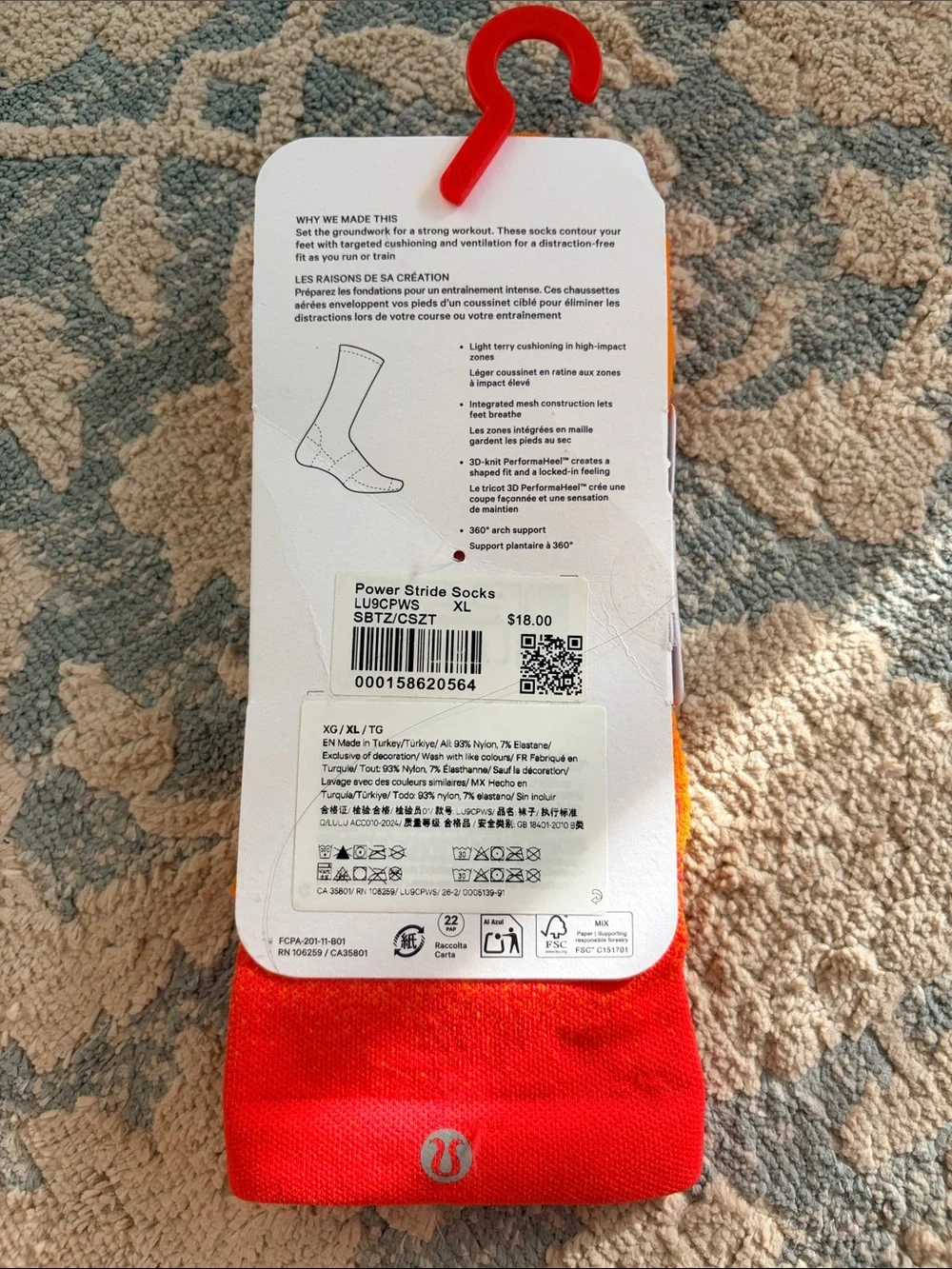 lululemon athletica Power Stride Crew Socks - Orange & Red